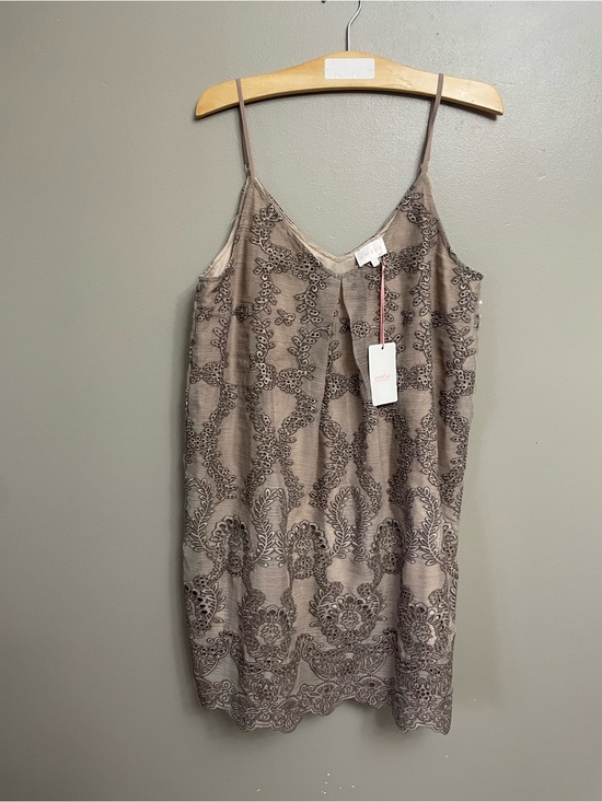 entro Dresses & Skirts - Entro women’s Large Embroidered taupe tan  slipdress